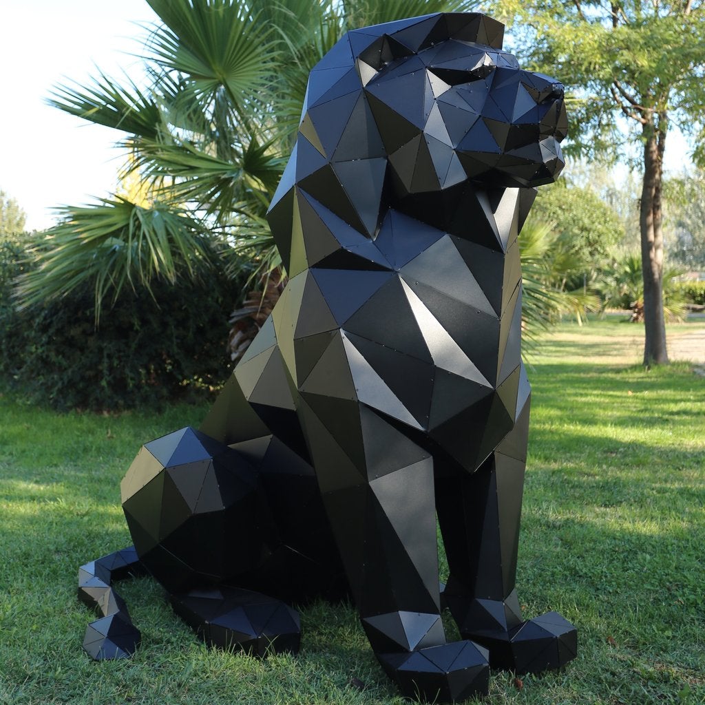 3D Metal Sculpture of Sitting Lion
