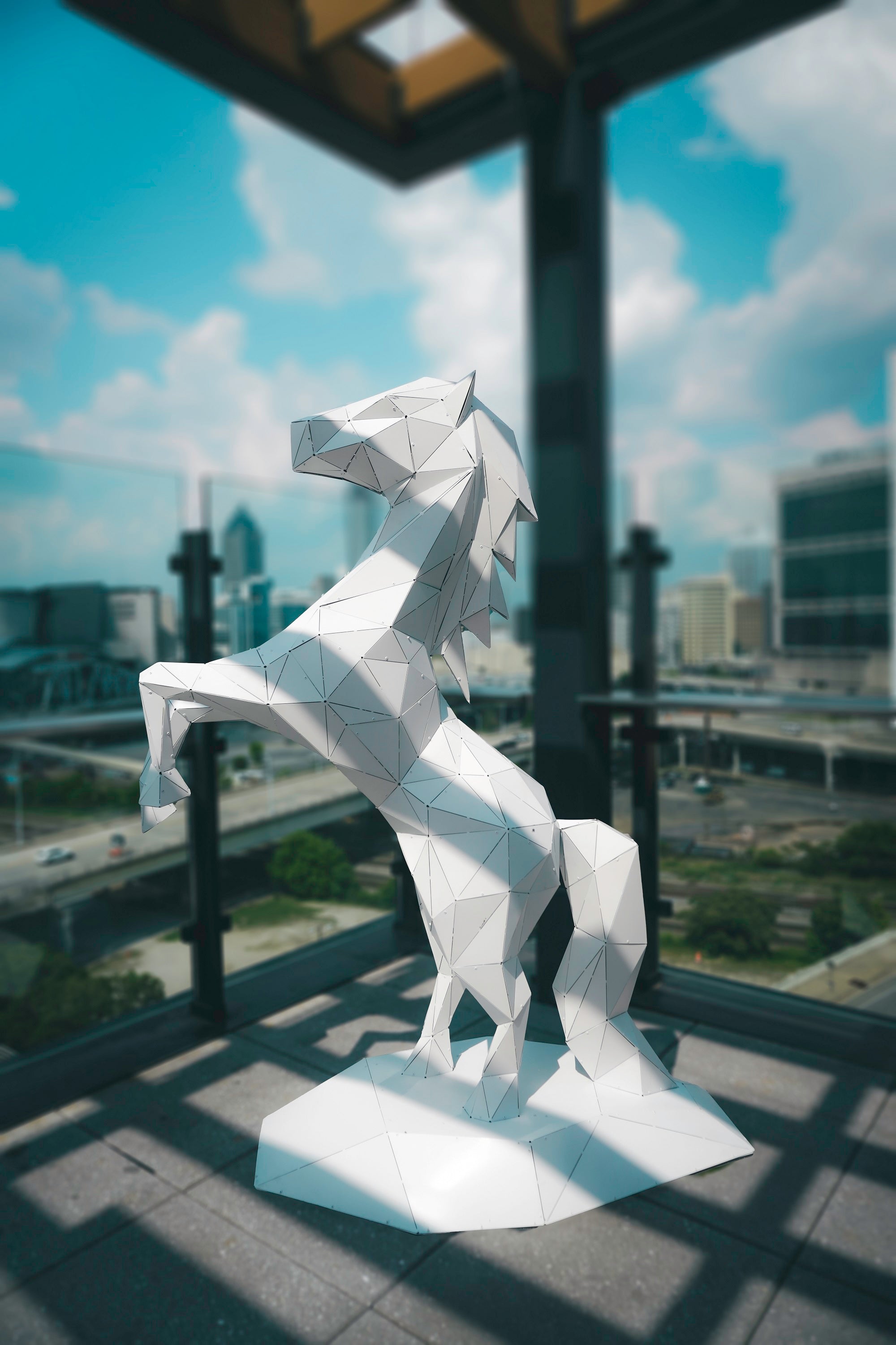 3D Metal Geometric Sculpture of a Rocking Horse