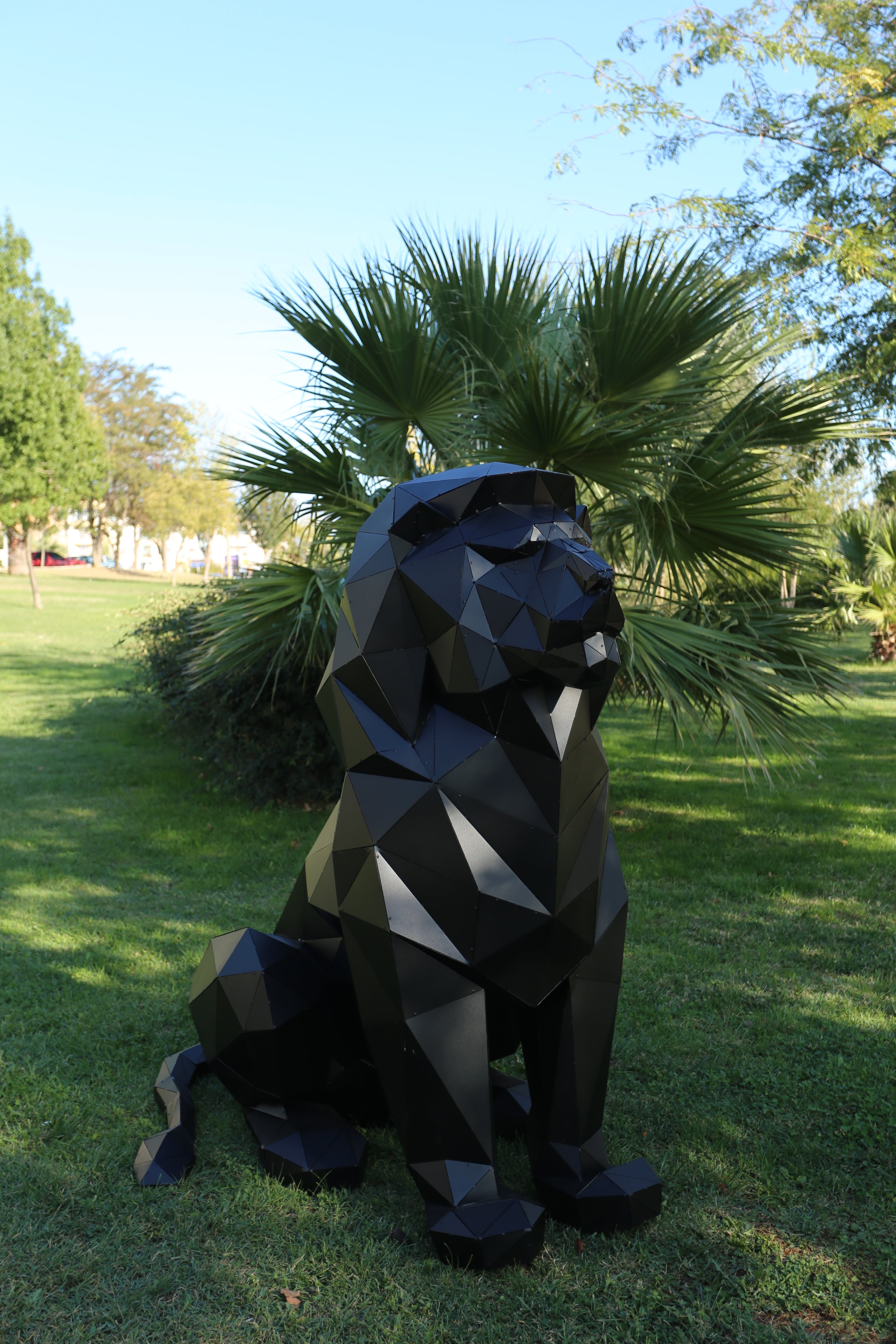 3D Metal Sculpture of Sitting Lion