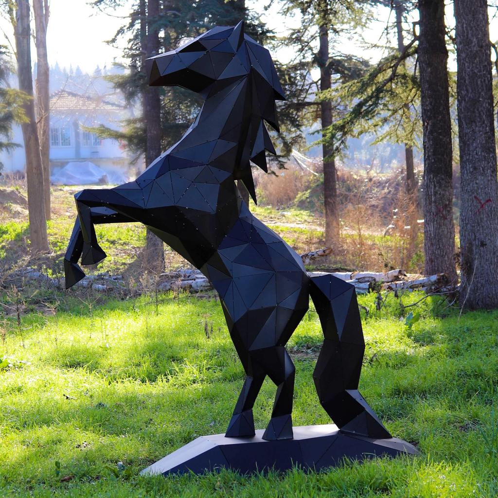 3D Metal Geometric Sculpture of a Rocking Horse
